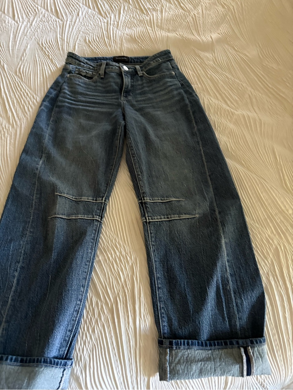 Buckle Wide-Leg Flare Jeans in Dark Wash Blue